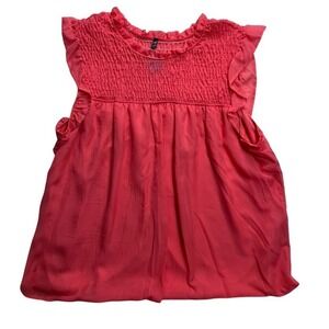 Glitzy Girlz Women 3XL Coral Pink Smocked Ruffle Babydoll Blouse VT28366PLUSGG